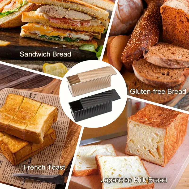 2pcs Pullman Bread Pan with Lid, 13x4" Nonstick Carbon Steel Loaf Pan