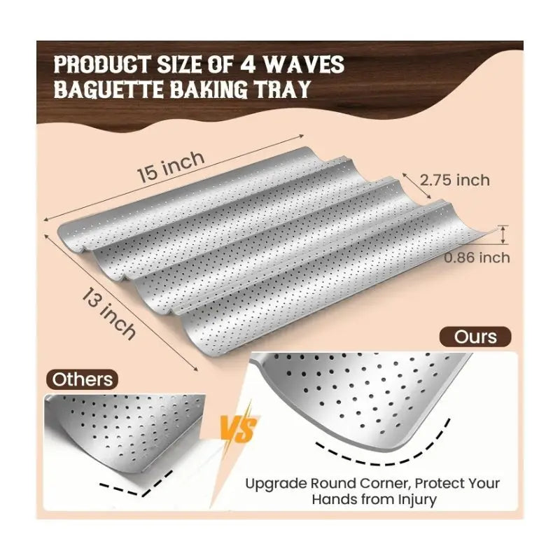 Nonstick Baguette Pan, 4-Loaf Perforated French Bread Baking Tray