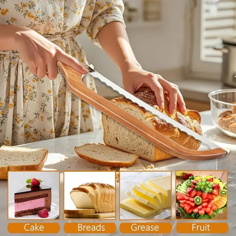 Sourdough Bread Knife Slicer with Spare Blade, Wooden Bow Bread Cutter