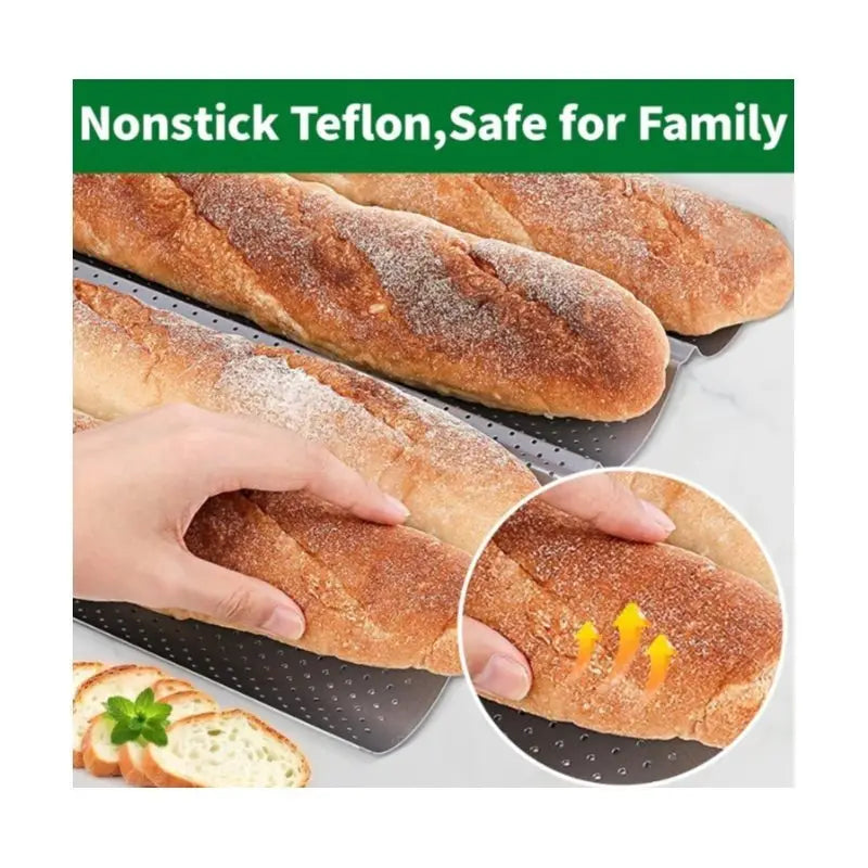 Nonstick Baguette Pan, 4-Loaf Perforated French Bread Baking Tray