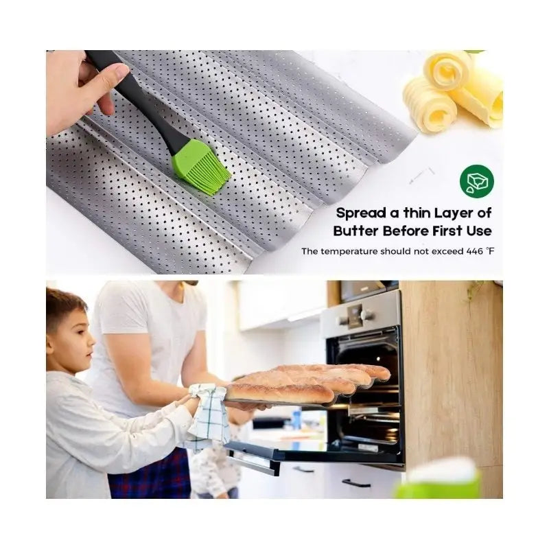 Nonstick Baguette Pan, 4-Loaf Perforated French Bread Baking Tray