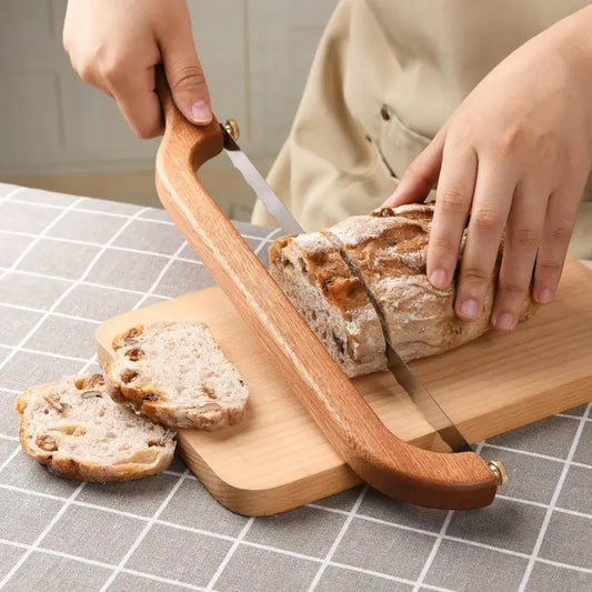 Sourdough Bread Knife Slicer with Spare Blade, Wooden Bow Bread Cutter