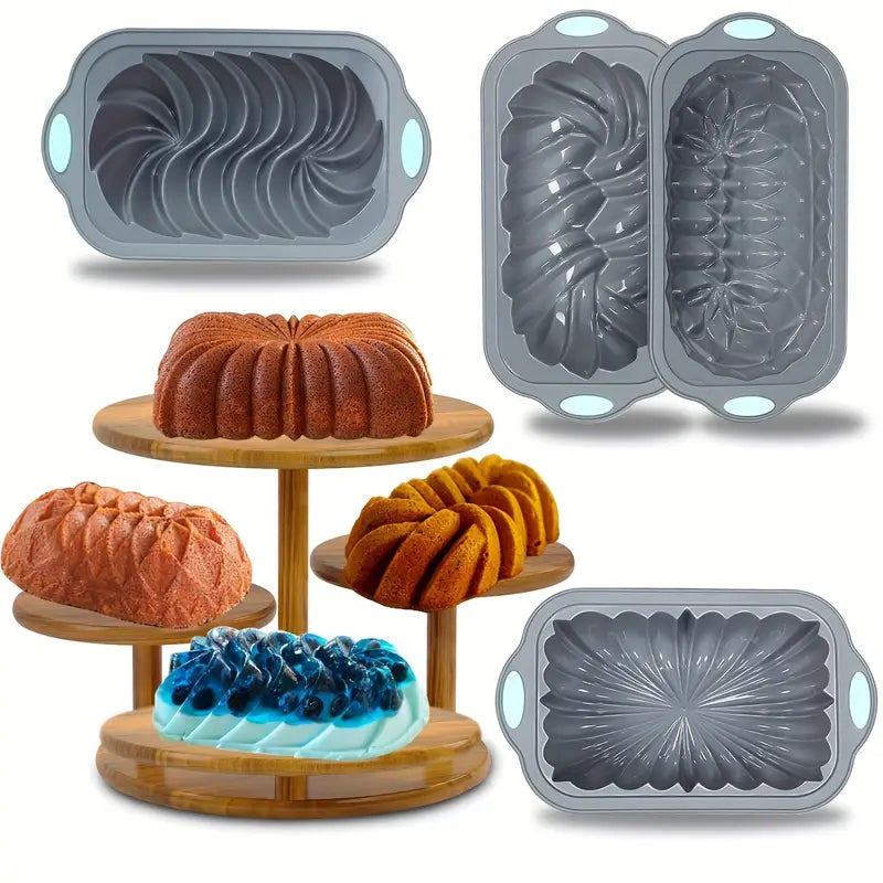 Silicone Bread Loaf Pan Set, Nonstick Cake Mold with Lotus, Spiral & Fluted Shapes