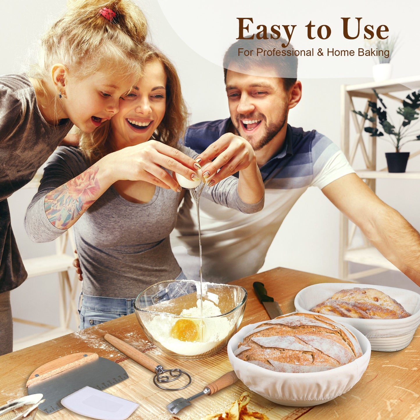 Banneton Bread Proofing Basket Gift Set of 2 - Proofing Baskets 10" Oval & 9" Round Rattan Sourdough Bread Baking Supplies with Bread Lame, Dough Scrapers, Liners, Dough Whisk, Bread Bag &16 Stencils