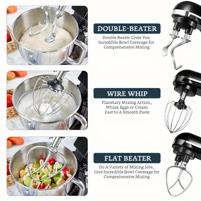5.5QT Stand Mixer with Double Hook, 6-Speed Stainless Steel Bowl Mixer