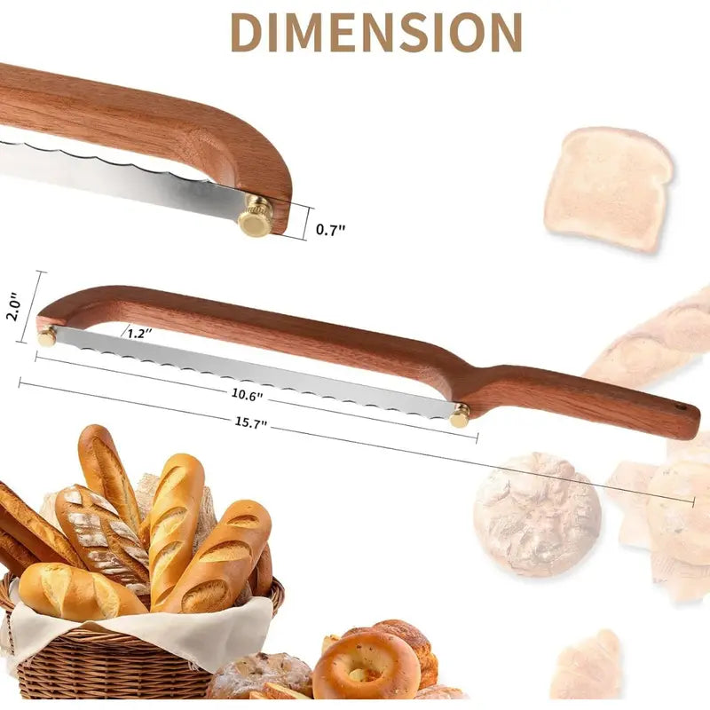 Sourdough Bread Knife Slicer with Spare Blade, Wooden Bow Bread Cutter