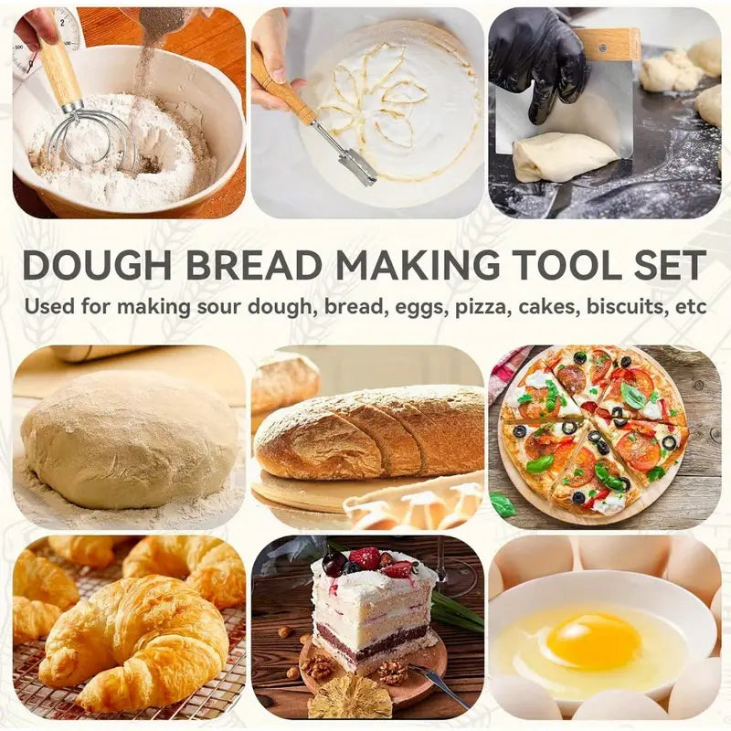Stainless Steel Bread Baking Tools Set with Dough Whisk, Scoring Tool & Scraper