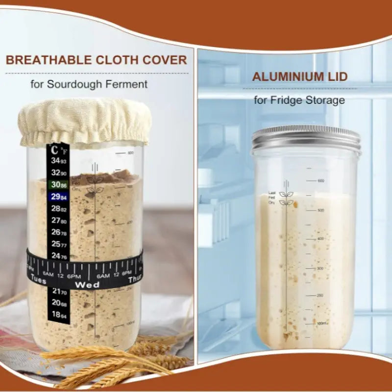Sourdough Starter Kit, 24oz Glass Jar with Lid & Baking Thermometer