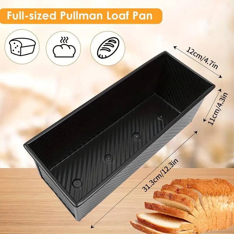 1pc Long Wavy Bread Pan with Lid, Nonstick Carbon Steel Toast Mold, Black/Gold