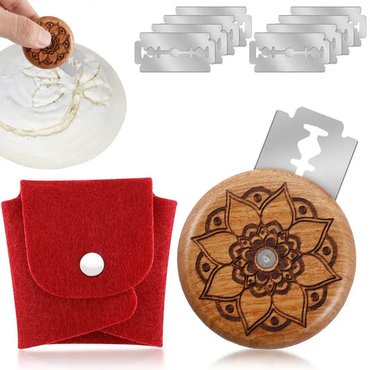 12pcs Bread Lame Scoring Tool Set with Wooden Handle, 10 Blades & Felt Bag