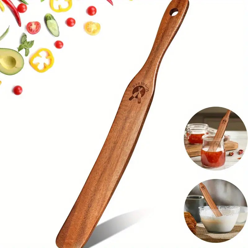 Skinny Teak Spurtle for Sourdough Starter, Wooden Mixing & Dough Whisk Tool