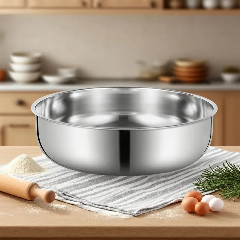 12.2" Stainless Steel Kneading Basin, Heavy-Duty Round Mixing & Washing Bowl