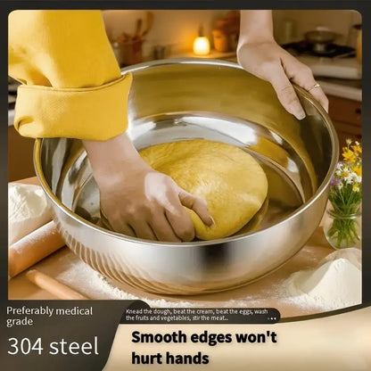 12.2" Stainless Steel Kneading Basin, Heavy-Duty Round Mixing & Washing Bowl