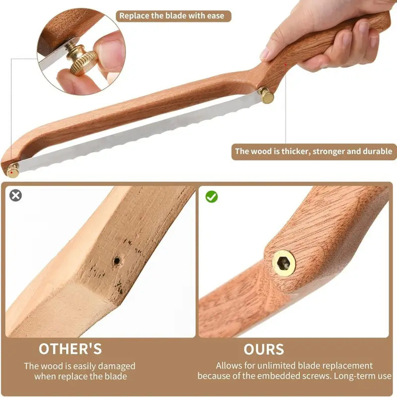 Sourdough Bread Knife Slicer with Spare Blade, Wooden Bow Bread Cutter