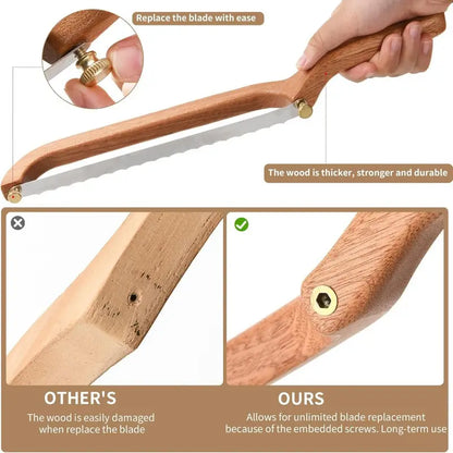 Sourdough Bread Knife Slicer with Spare Blade, Wooden Bow Bread Cutter