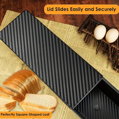 1pc Long Wavy Bread Pan with Lid, Nonstick Carbon Steel Toast Mold, Black/Gold