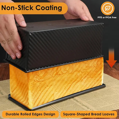 1pc Long Wavy Bread Pan with Lid, Nonstick Carbon Steel Toast Mold, Black/Gold