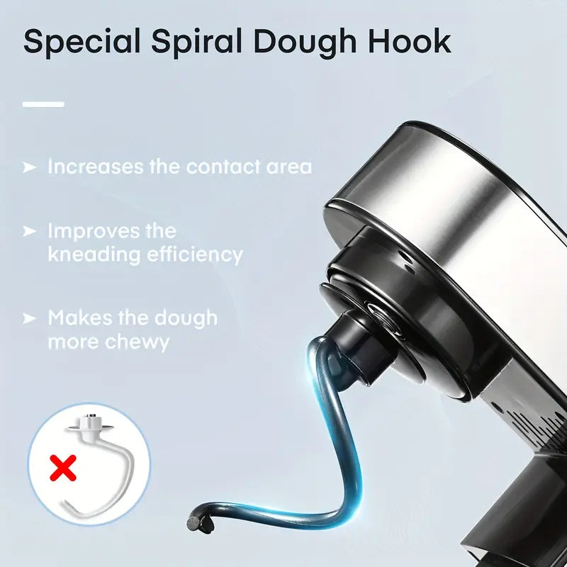 Stainless Steel Kitchen Mixer with Dough Hook, 6-Speed Tilt-Head Stand Mixer