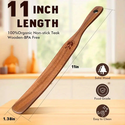 Skinny Teak Spurtle for Sourdough Starter, Wooden Mixing & Dough Whisk Tool