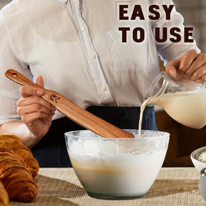 Skinny Teak Spurtle for Sourdough Starter, Wooden Mixing & Dough Whisk Tool