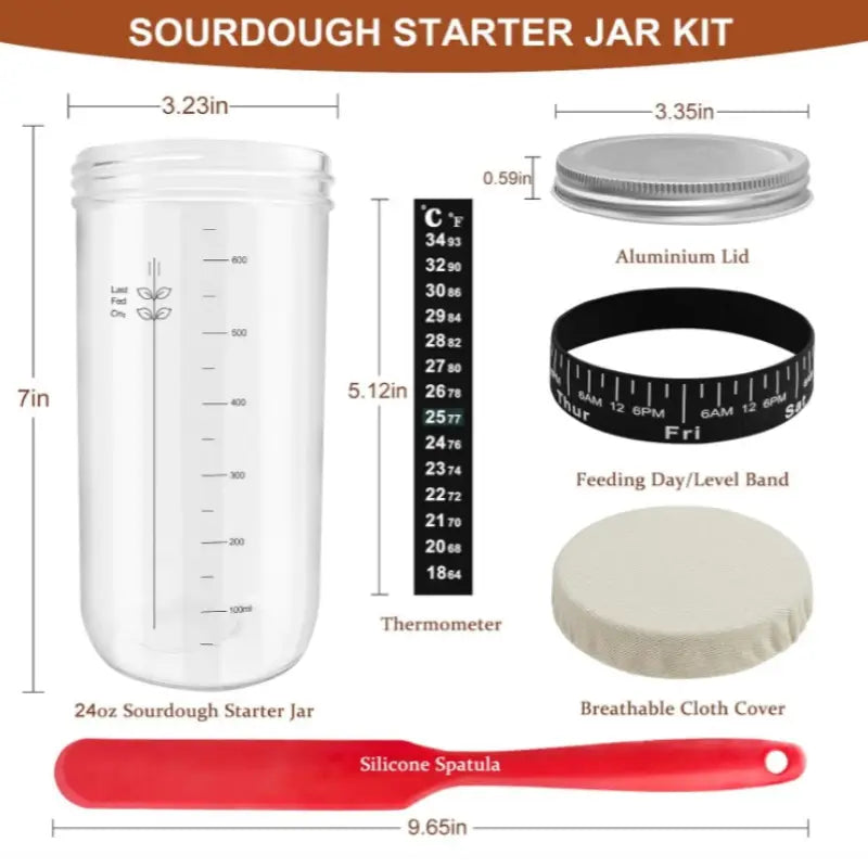 Sourdough Starter Kit, 24oz Glass Jar with Lid & Baking Thermometer