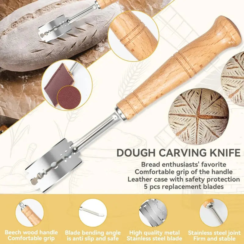 Stainless Steel Bread Baking Tools Set with Dough Whisk, Scoring Tool & Scraper