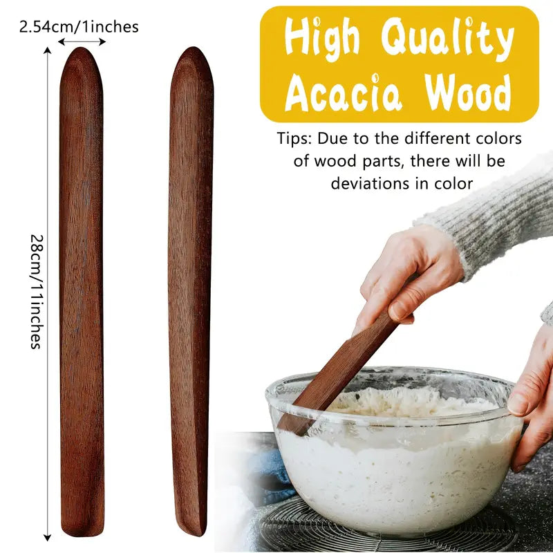 11" Wooden Sourdough Bread Stir Stick, Acacia Spurtle Mixing Paddle