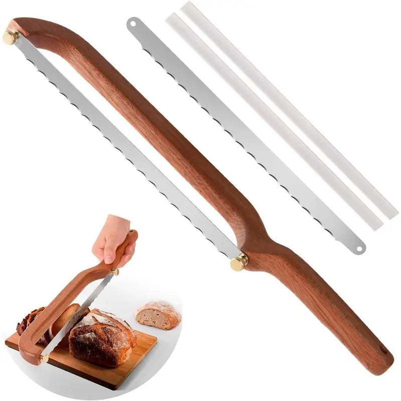 Sourdough Bread Knife Slicer with Spare Blade, Wooden Bow Bread Cutter