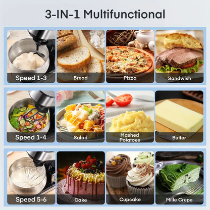 Stainless Steel Kitchen Mixer with Dough Hook, 6-Speed Tilt-Head Stand Mixer