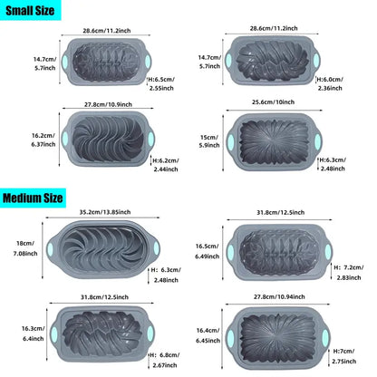 Silicone Bread Loaf Pan Set, Nonstick Cake Mold with Lotus, Spiral & Fluted Shapes