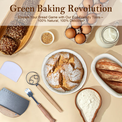 Banneton Bread Proofing Basket Gift Set of 2 - Proofing Baskets 10" Oval & 9" Round Rattan Sourdough Bread Baking Supplies with Bread Lame, Dough Scrapers, Liners, Dough Whisk, Bread Bag &16 Stencils