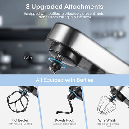 Stainless Steel Kitchen Mixer with Dough Hook, 6-Speed Tilt-Head Stand Mixer