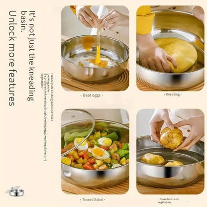 12.2" Stainless Steel Kneading Basin, Heavy-Duty Round Mixing & Washing Bowl