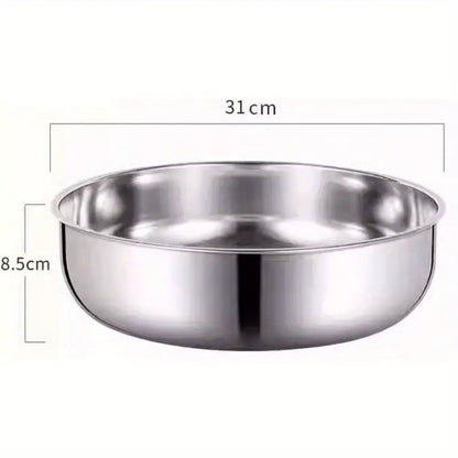 12.2" Stainless Steel Kneading Basin, Heavy-Duty Round Mixing & Washing Bowl