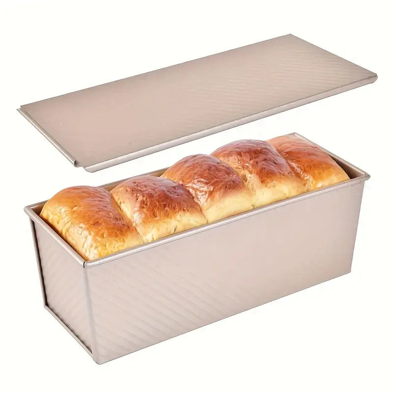 1pc Long Wavy Bread Pan with Lid, Nonstick Carbon Steel Toast Mold, Black/Gold