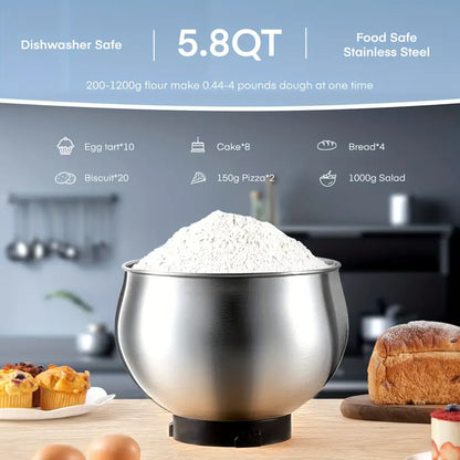 Stainless Steel Kitchen Mixer with Dough Hook, 6-Speed Tilt-Head Stand Mixer