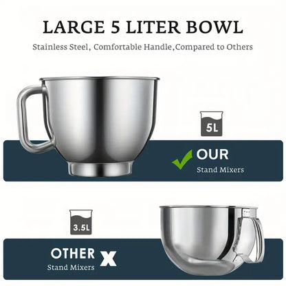 5.5QT Stand Mixer with Double Hook, 6-Speed Stainless Steel Bowl Mixer