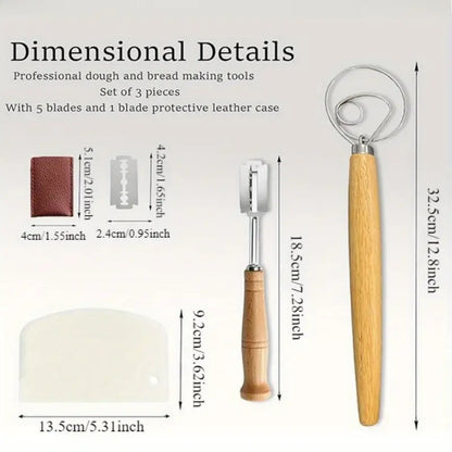 Stainless Steel Bread Baking Tools Set with Dough Whisk, Scoring Tool & Scraper